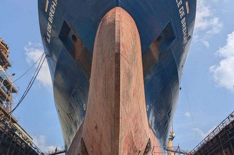 Ship hull in dry dock
