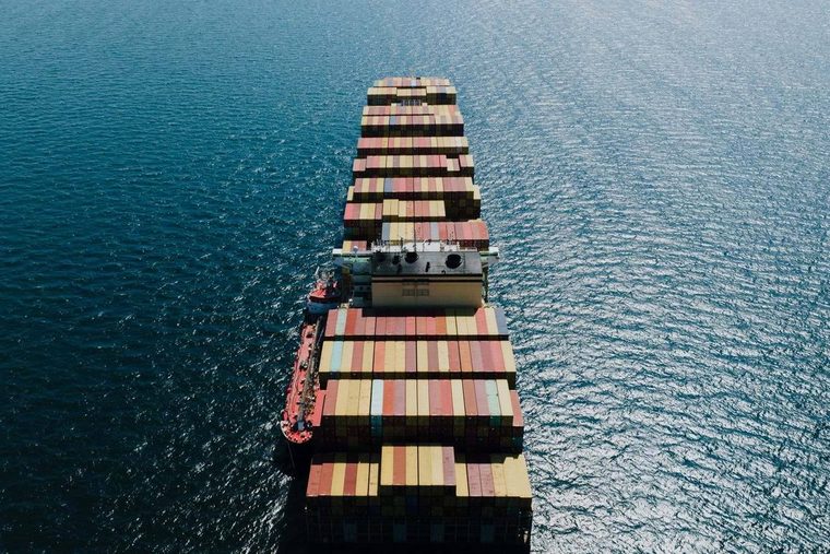 Container ship sailing at sea