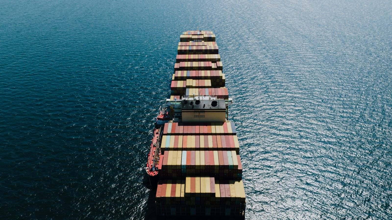 Container vessel sailing at sea
