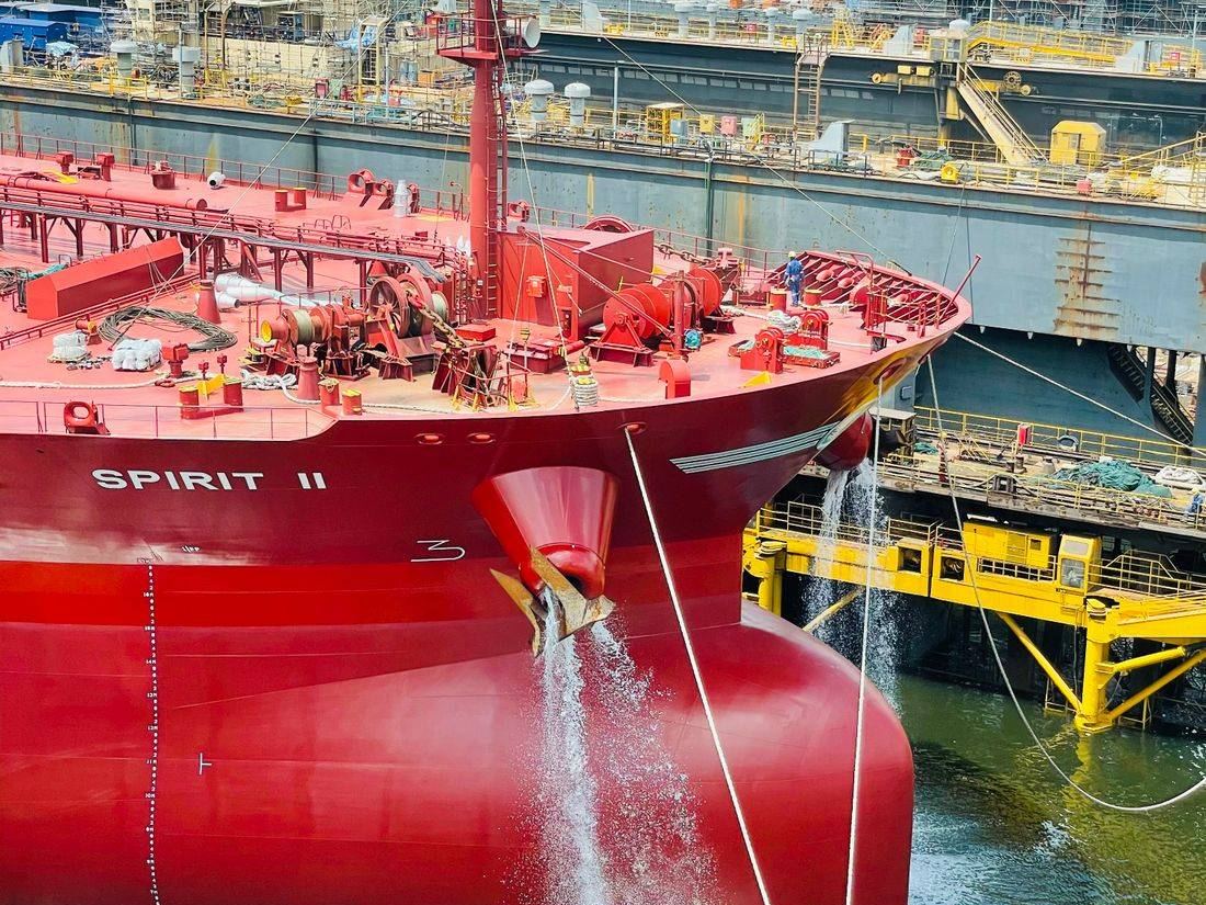 Ship in dry dock for repair