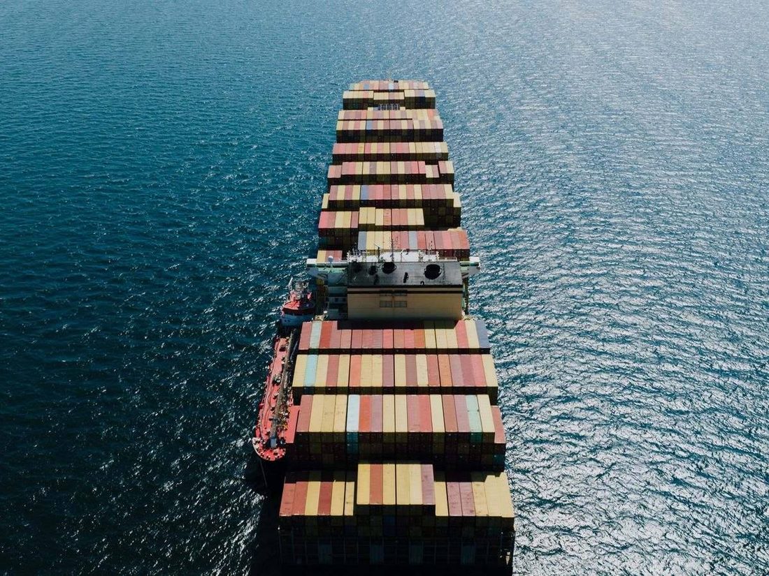 Container ship sailing at sea